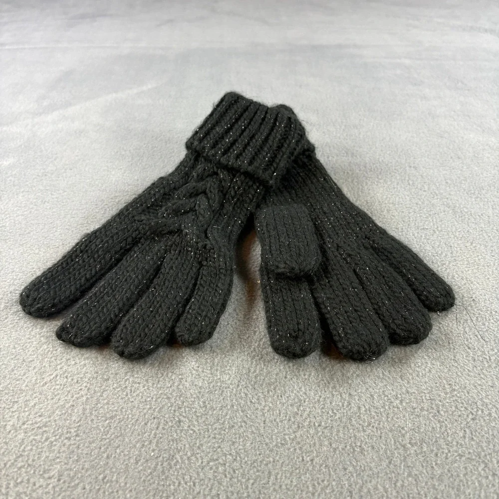 Faded Glory Women‎ Black Soot Cable Knit Shimmer Gloves FG173320 One Size NWT
